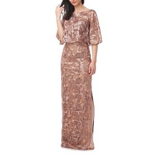 JS Collections Evalina Column Gown Boat Neck Mink Women's Size 4 NWT